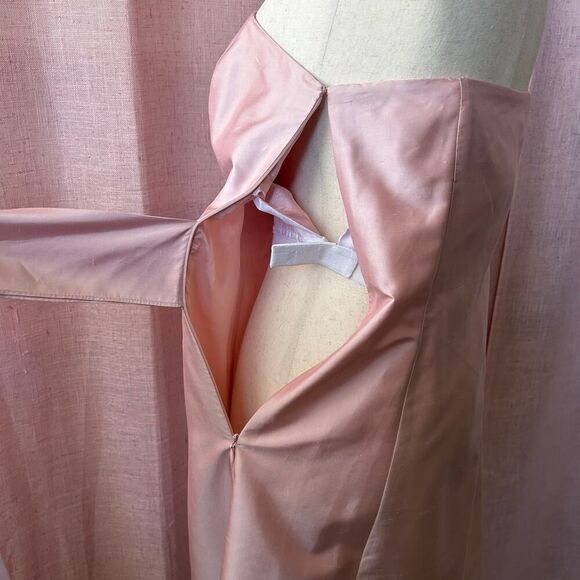 Vintage Ann Taylor Pink Silk Strapless Midi Dress Size 6 - Picture 9 of 10